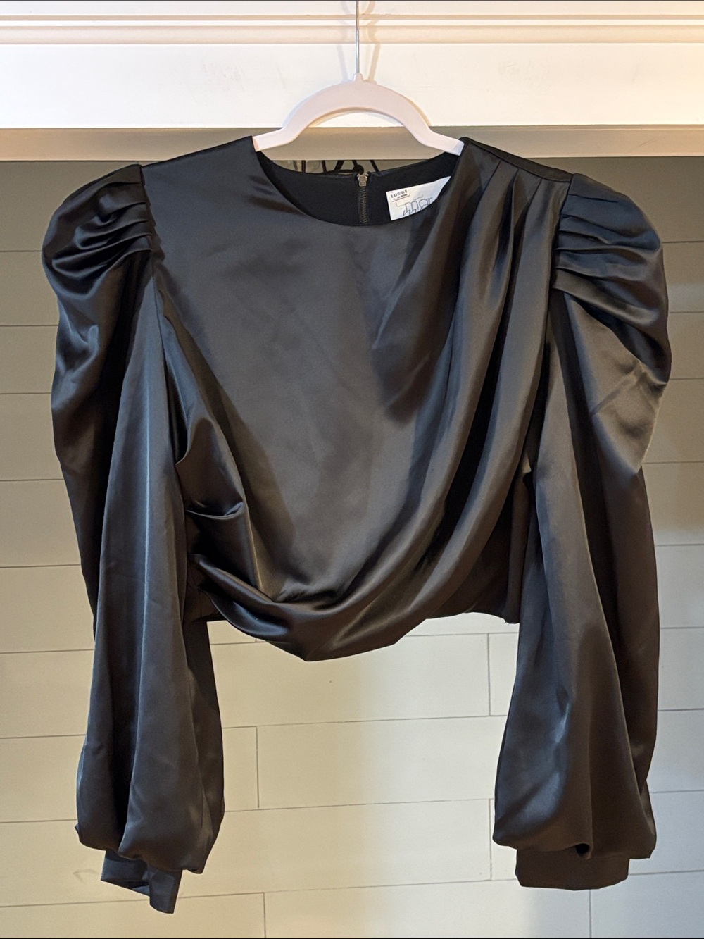 Mare Mare Satin Puff-Sleeve Top
